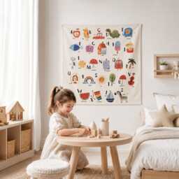 Baby Alphabet Nursery Wall Decor -Organic Cotton Montessori Tapestry
