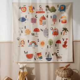 Baby Alphabet Nursery Wall Decor -Organic Cotton Montessori Tapestry - thumbnail 2