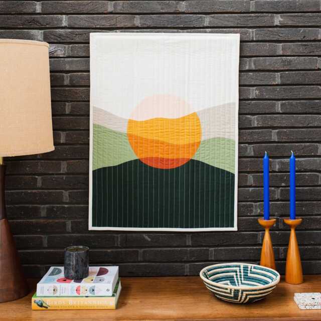Modern Handmade Quilted Textile Sunset Vertical Wall Hanging - image 1