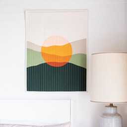 Modern Handmade Quilted Textile Sunset Vertical Wall Hanging - thumbnail 2