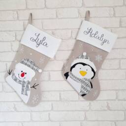 Personalised Christmas Stocking~Silver Stocking~Father Stocking~Snowman Stocking~Christmas Eve Tradition~Fireplace Decor - thumbnail 2