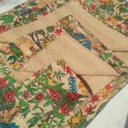 Floral Cotton Kantha Quilt Bohemian Hand-stitched Bedspread Throw - thumbnail 3