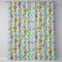Cute Halloween Donut Candy Ice Cream Kawaii Seamless Pattern Teal Background Readymade Eyelet Ring Top Thermal 100% Blackout Curtains - thumbnail 2