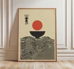 Japanese Minimalist Poster, Zen Abstract Wall Art, Rising Sun Design, Modern Wabi Sabi Print, Calm Asian Decor For Home Or Office - thumbnail 1