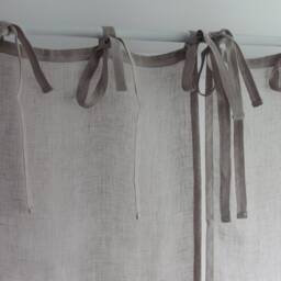 Sheer Light Grey Linen Cafe Curtain, Tie Top Rustic Farmhouse Style - thumbnail 3