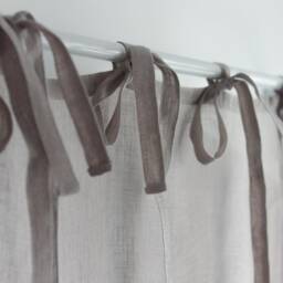 Sheer Light Grey Linen Cafe Curtain, Tie Top Rustic Farmhouse Style - thumbnail 2