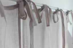 Sheer Light Grey Linen Cafe Curtain, Tie Top Rustic Farmhouse Style - thumbnail 1