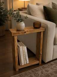 Handmade Slim Side Table - Rustic Solid Wood Sofa Narrow End For Small Spaces Wooden Bedside