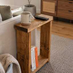 Handmade Slim Side Table - Rustic Solid Wood Sofa Narrow End For Small Spaces Wooden Bedside - thumbnail 2