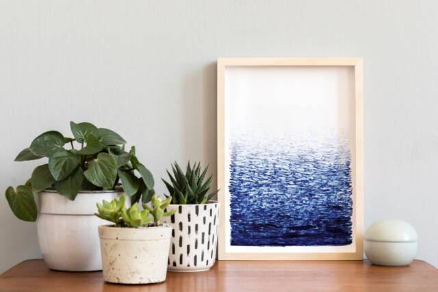 La Mer, Handmade Poster, Minimalist Print, Scandinavian Ocean Waves Art, Modern Blue Nautical Abstract Poster - image 1