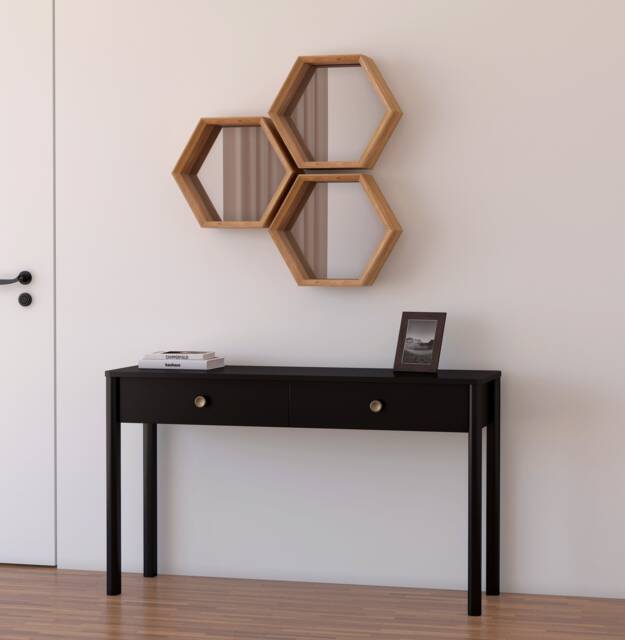 Hexagon Mirror Shelves, Oak, Honeycomb Wall Panels Glass Decorative Slats Wall - image 1