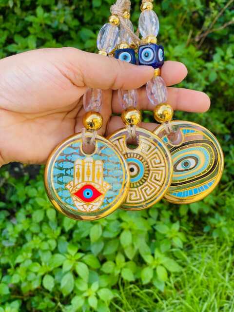 Handmade Gold Evil Eye Wall Hanging Turkish Protection Charm - image 1