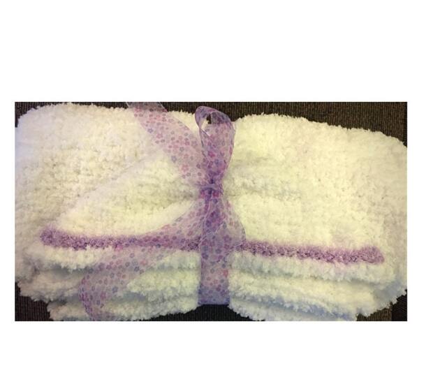Hooded Terry Baby Blanket White With Lavender Trim - image 1