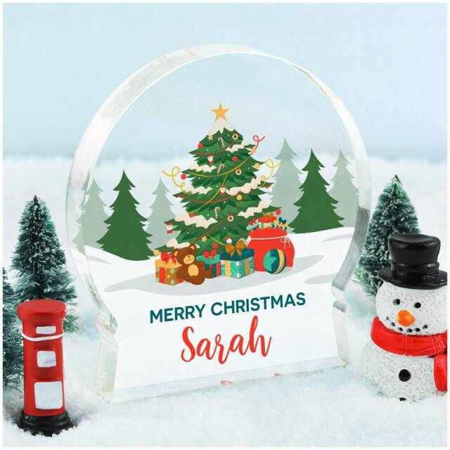 Personalised Christmas Snowglobe Ornament, Family Decoration, Merry Kids With Grey Bag - image 1