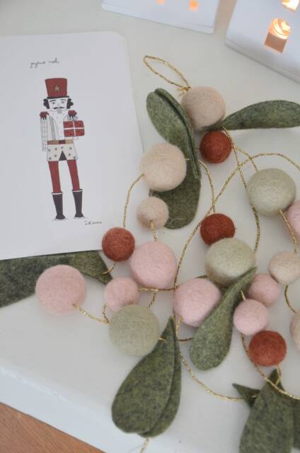 Merino Wool Leaf Garland & Felt Balls For Christmas Decoration - image 1