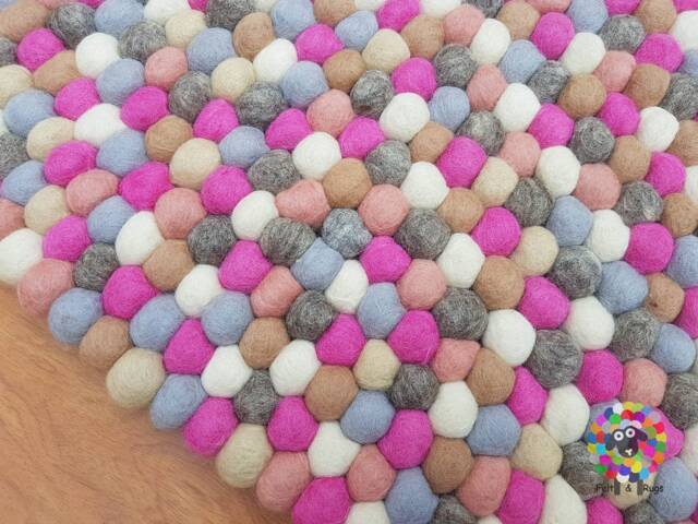 Handmade Wool Felt Ball Rug Nursery Decor, Colorful Pom Poms - image 1