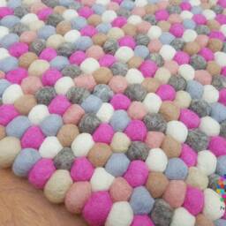 Handmade Wool Felt Ball Rug Nursery Decor, Colorful Pom Poms - thumbnail 2