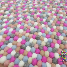 Handmade Wool Felt Ball Rug Nursery Decor, Colorful Pom Poms - thumbnail 3