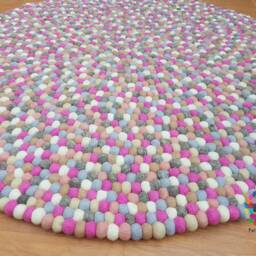 Handmade Wool Felt Ball Rug Nursery Decor, Colorful Pom Poms - thumbnail 4