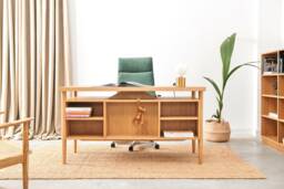 Versatile Oak Desk, Stylish Design For Home & Office, Solid Wood Workspace, Artisan Crafted, Modern Minimalist Style - thumbnail 1
