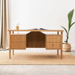 Versatile Oak Desk, Stylish Design For Home & Office, Solid Wood Workspace, Artisan Crafted, Modern Minimalist Style - thumbnail 2