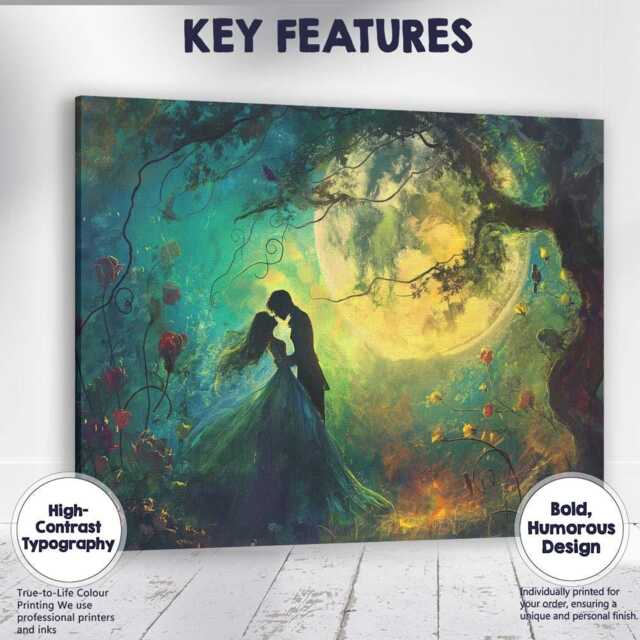 Enchanted Forest Moonlit Romantic Couple Fantasy Painting Canvas Wall Art Print Decor Picture Ready To Hang - image 1