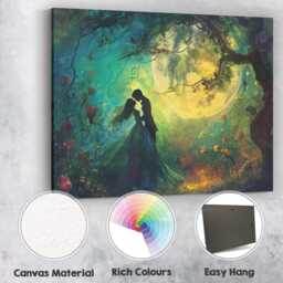 Enchanted Forest Moonlit Romantic Couple Fantasy Painting Canvas Wall Art Print Decor Picture Ready To Hang - thumbnail 2