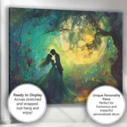 Enchanted Forest Moonlit Romantic Couple Fantasy Painting Canvas Wall Art Print Decor Picture Ready To Hang - thumbnail 3