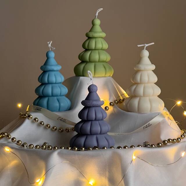 Christmas Tree Soy Candle With Hat Handmade Holiday Decor - image 1