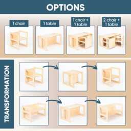 Montessori Wooden Kids Play Table Set, Toddler Set Or Preschool Learning Or Chair, Weaning Table, Kids Table For - thumbnail 2