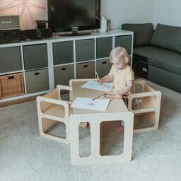 Montessori Wooden Kids Play Table Set, Toddler Set Or Preschool Learning Or Chair, Weaning Table, Kids Table For