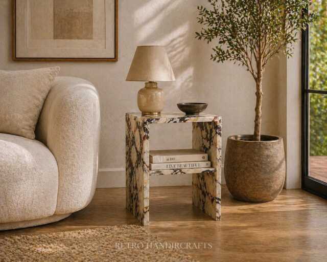 Calacatta Viola Marble Side Table, Modern Italian Furniture - image 1