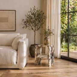 Calacatta Viola Marble Side Table, Modern Italian Furniture - thumbnail 3
