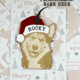 Personalised Husky Christmas Ornament - Wooden Pet Bauble - thumbnail 2