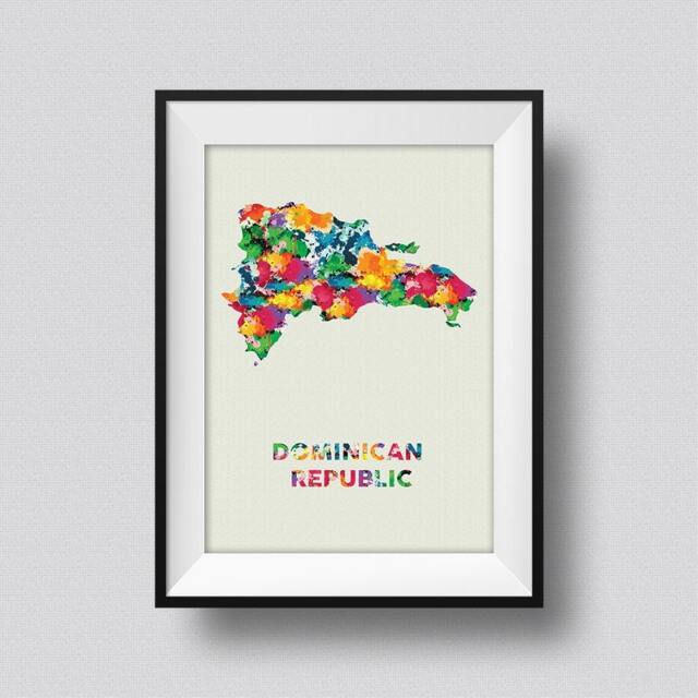 Dominican Republic Watercolor Map Art Print Ink Splash Poster Canvas