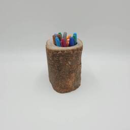 Log Pen Holder Tool Caddy Gift For Him - Rustic Wood Vase Centerpiece Unique Hollowed Tree Utensil Desk Organizer Boss Or Teacher - thumbnail 3