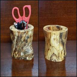 Log Pen Holder Tool Caddy Gift For Him - Rustic Wood Vase Centerpiece Unique Hollowed Tree Utensil Desk Organizer Boss Or Teacher - thumbnail 2
