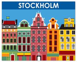 Stockholm Art Print, Skyline, Sweden Retro Travel Poster, Wall Art, Swedish Baby, Gift - Style E8-O-Sto - thumbnail 1