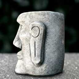 Stone Moon Head Sculpture Outdoor Statue Cement Large Face Figurine Concrete Ornament Front Door Decoration Flower Pot Art - thumbnail 4