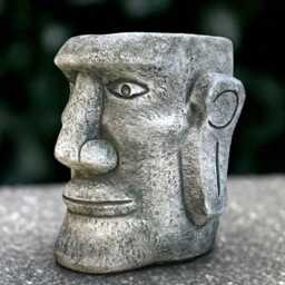 Stone Moon Head Sculpture Outdoor Statue Cement Large Face Figurine Concrete Ornament Front Door Decoration Flower Pot Art - thumbnail 3