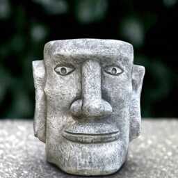 Stone Moon Head Sculpture Outdoor Statue Cement Large Face Figurine Concrete Ornament Front Door Decoration Flower Pot Art - thumbnail 2