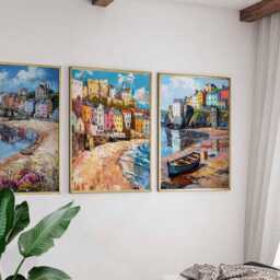 Set Of 3 Tenby Posters, Wales Travel Prints, Coastal Wall Art Sets, Seaside Poster Beach Town Home Decor Gift - thumbnail 3