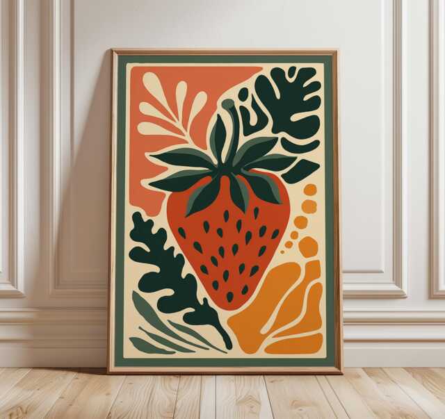 Modern Kitchen Wall Art, Strawberry Fruit Poster, Mid Century Style Botanical Print For Dining Room & Home Decor - image 1