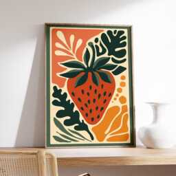 Modern Kitchen Wall Art, Strawberry Fruit Poster, Mid Century Style Botanical Print For Dining Room & Home Decor - thumbnail 2