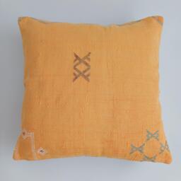 Moroccan Cactus Silk Cushion Cover, Handmade Orange Sabra Throw Pillow, Scatter 20''x20''/50x50 cm - thumbnail 1