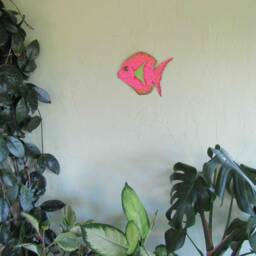 Handmade Metal Fish Wall Art Pink & Green Coastal Decor - 7x7 - thumbnail 3