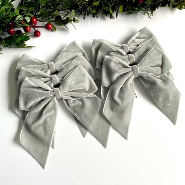 Light Grey Velvet Christmas Tree Bows, Bows For Tree, Decorations, Bow, 5.5 Inch - image 1