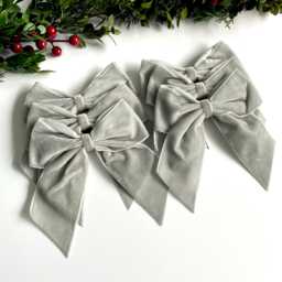 Light Grey Velvet Christmas Tree Bows, Bows For Tree, Decorations, Bow, 5.5 Inch - thumbnail 1