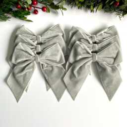 Light Grey Velvet Christmas Tree Bows, Bows For Tree, Decorations, Bow, 5.5 Inch - thumbnail 3