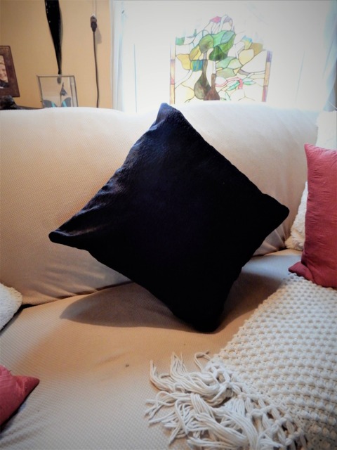Black Faux Fur Feather Pillow, 22 - image 1